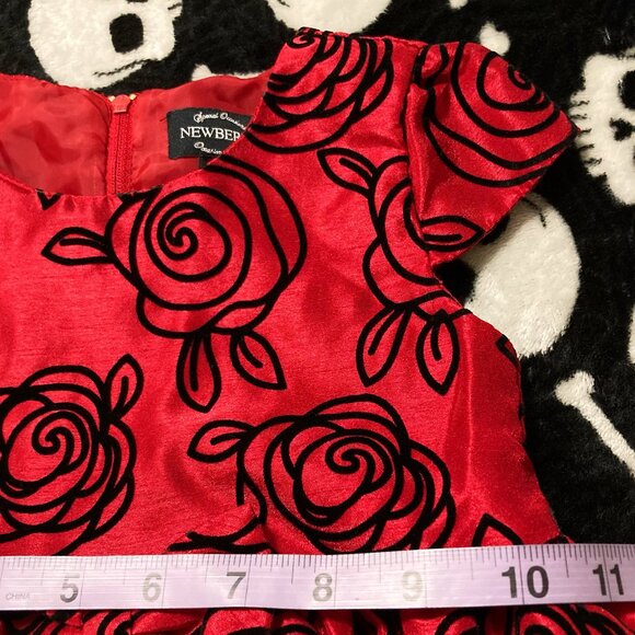 NEWBERRY Girl's dark red black floral flocked taffeta party dress XS size 3 4 5 - Picture 6 of 10